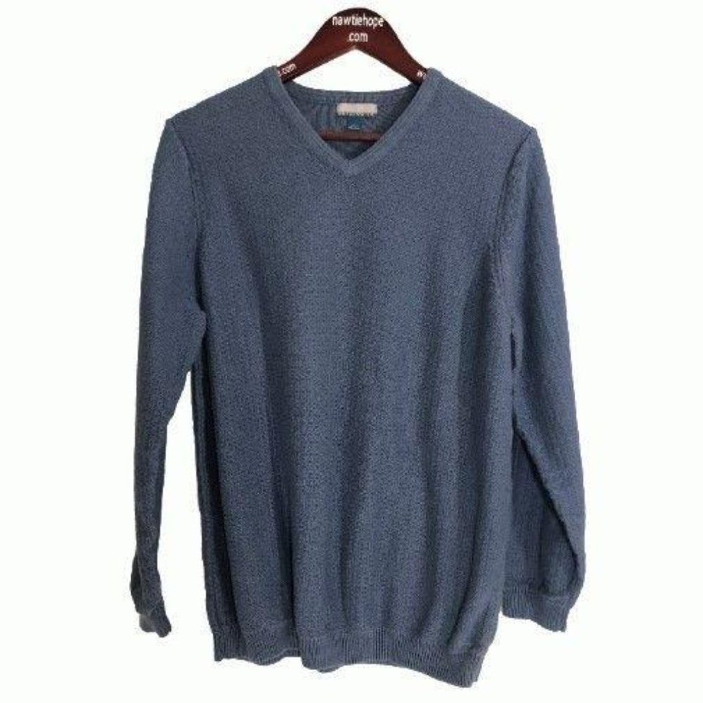 Sweater Mens Size L Breakwater Blue Knit Cotton